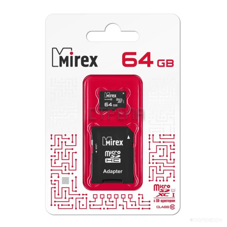 Карта памяти Mirex microSDXC Class 10 UHS-I U1 64GB + SD adapter (13613-AD10SD64)